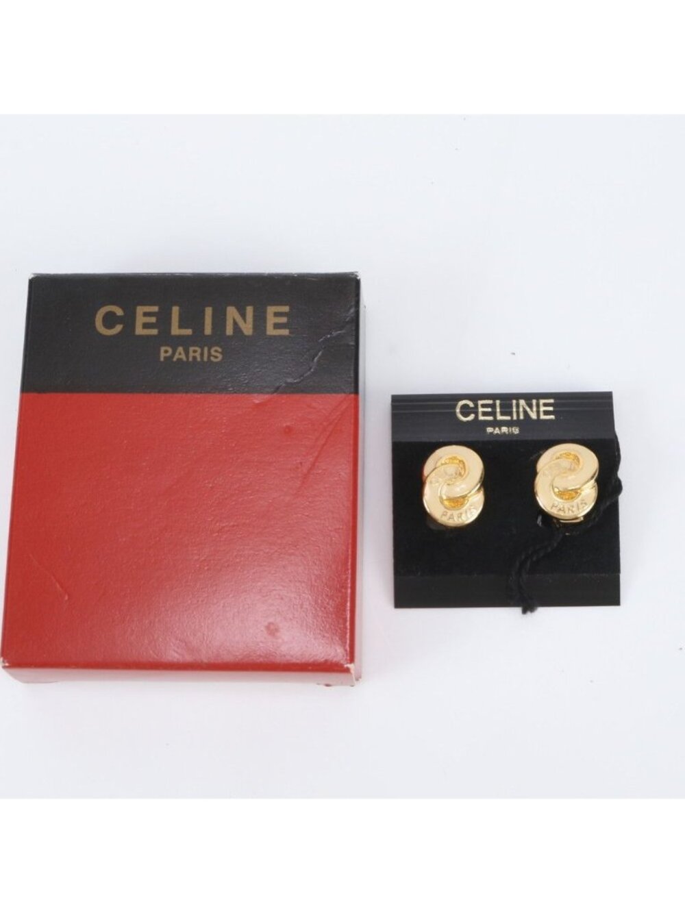 Celine Vintage Circle Logo Earrings Gold